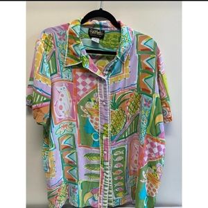 Vintage Bob Mackie Wearable Art 100% silk Tropical Shirt Size 1X